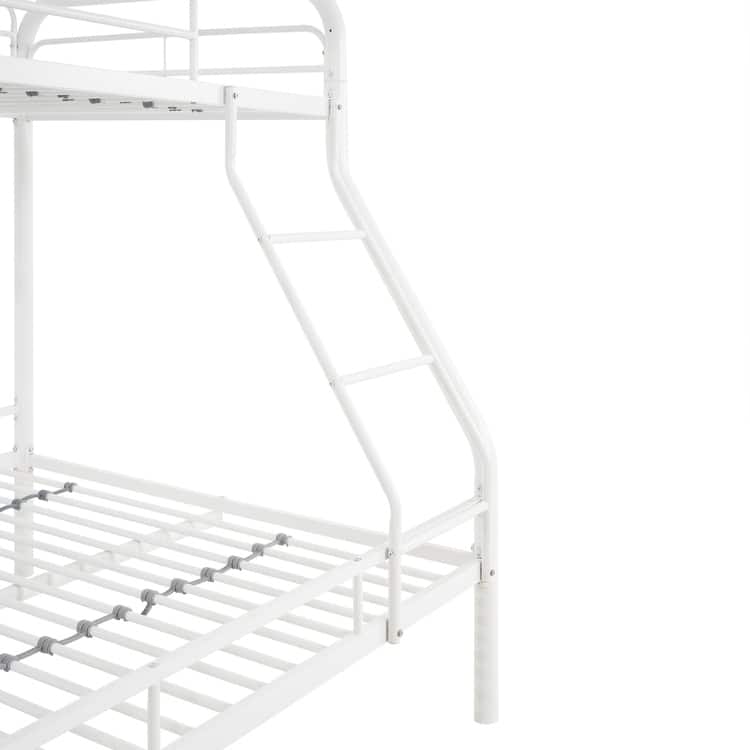 Twin Over Full Metal Bunk Bed - Heavy-Duty Bunk Bed Frame with Safety Guardrails, Angled Ladder & Underbed Storage - White