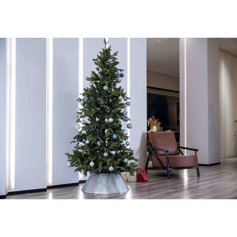 27" Shiny Silver Fabric Hexagonal Christmas Tree Collar