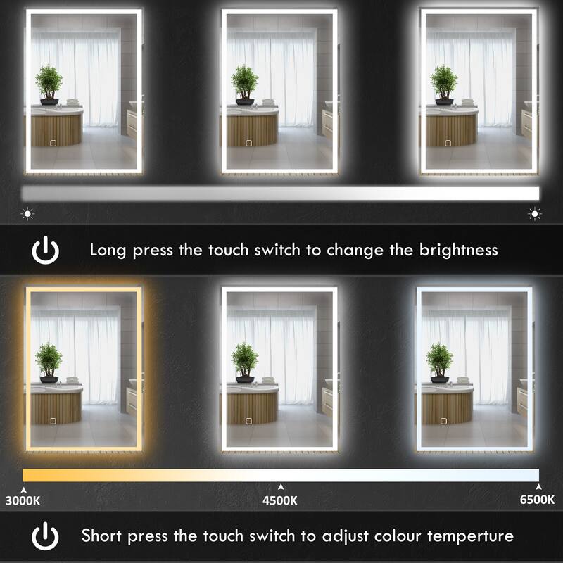 Silver LED Bathroom Wall Mirror with Touch Switch and Outline Lighting - 31.5" L x 23.5" W x 1.5" D
