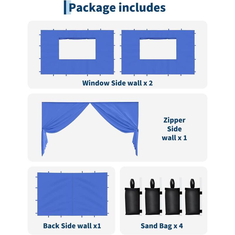 4-Piece Waterproof Replacement Tent Sidewalls, SunWall Panels for 10x10ft Pop Up Canopy (Canopy Tent NOT Included) - N/A