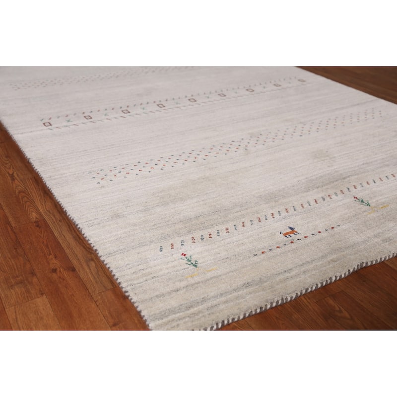 Animals Gabbeh Indian Area Rug Handmade Wool Carpet - 5'1" x 7'9" - 5'1" x 7'9" - Ivory/Beige