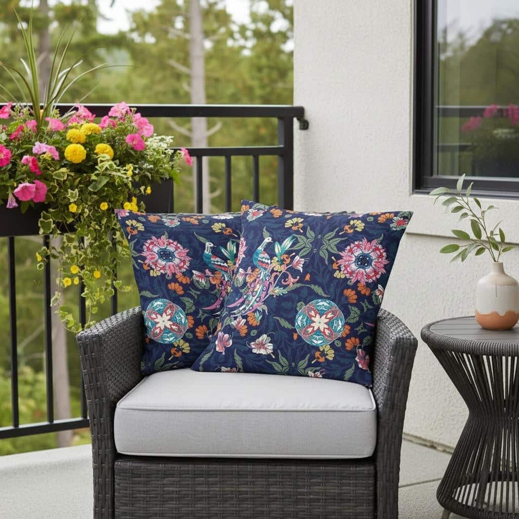 HomeRoots Set of Two 16" X 16" Blue and Pink Peacock Blown Seam Eclectic Indoor Outdoor Throw Pillow - 16.00' X '16.00' X '5.00