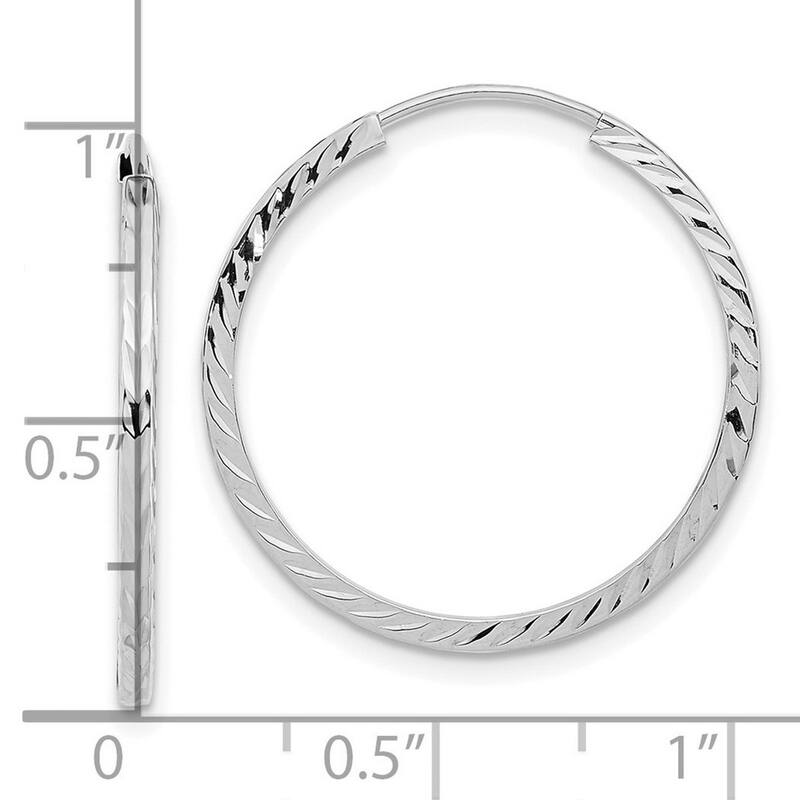 Curata 14k White Gold Diamond Cut Square Tube 1.35x25mm Endless Hoop Earrings