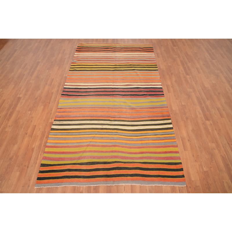 Hand Woven Oriental 100% Wool Carpet Southwestern Geometric Oranges & Rust Kilim Area Rug - 9' 10'' X 5' 4''