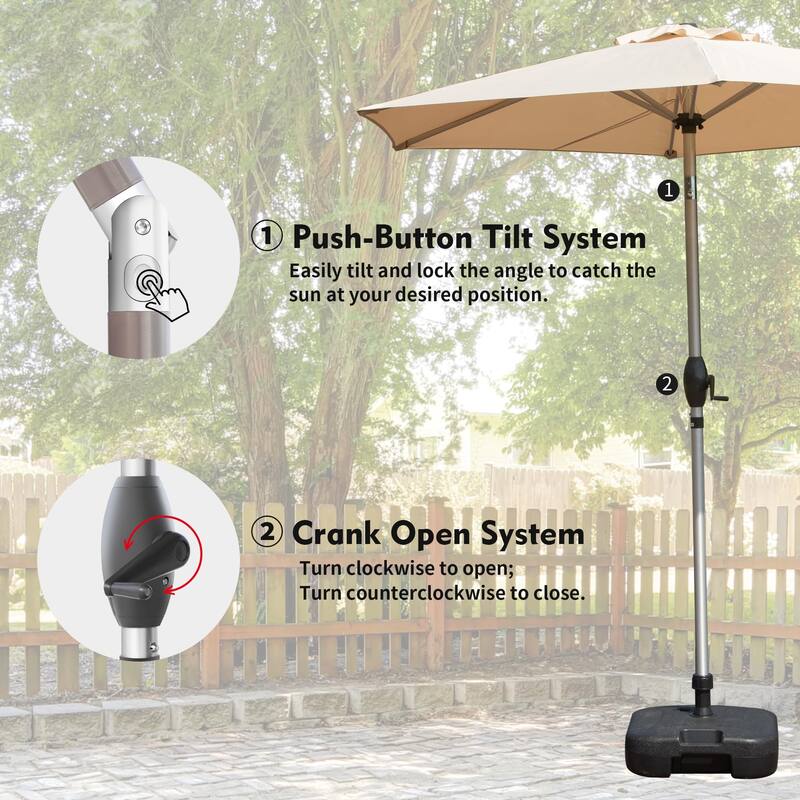7.5FT Outdoor Patio Umbrella with Push Button Tilt, Crank Lift, and UV Protection for Garden, Deck, Pool