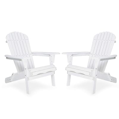 Set of 2 White Solid Wood Adirondack Chairs Embossed Grain Outdoor Patio Chairs for Garden Deck and Backyard - 19.5" x 31" x 36"