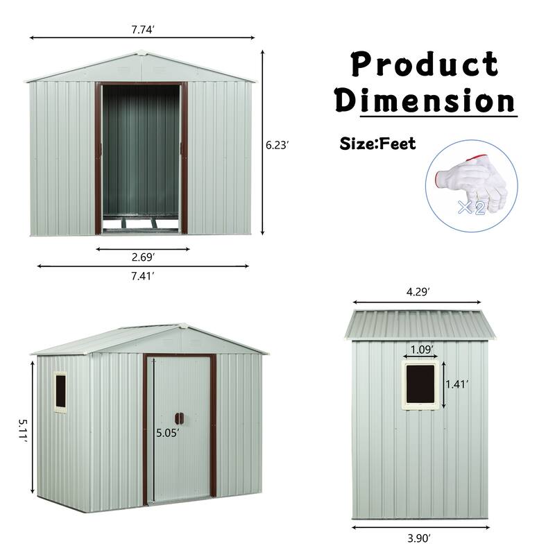 Rust-proof Metal Garden Shed with Lockable Sliding Door, Waterproof Storage Shed Tool Shed, Corrosion-Resistant
