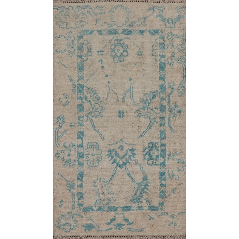 Geometric Oriental Oushak Turkish Wool Rug Hand-knotted Foyer Carpet - 2'0" x 3'11"