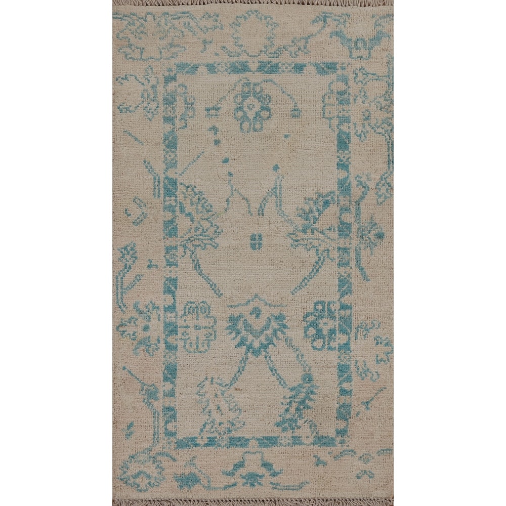 Geometric Oriental Oushak Turkish Wool Rug Hand-knotted Foyer Carpet - 2'0" x 3'11"