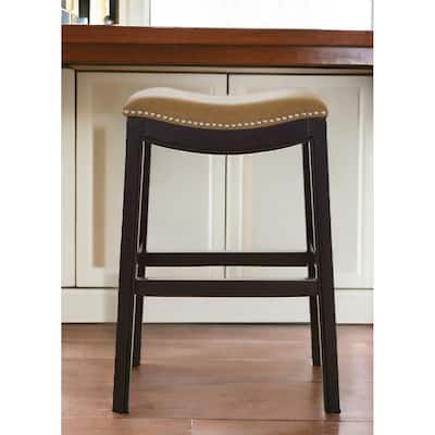 26" Tan and Espresso Solid Wood Backless Bar Height Bar Chair