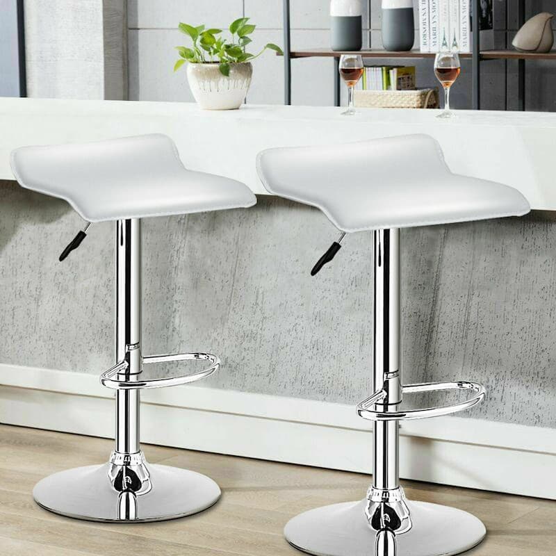 Set of 2 Swivel Bar Stools Backless Dining Chair-White - 15.5" x 15.5" x (25"-33")(W x D x H)