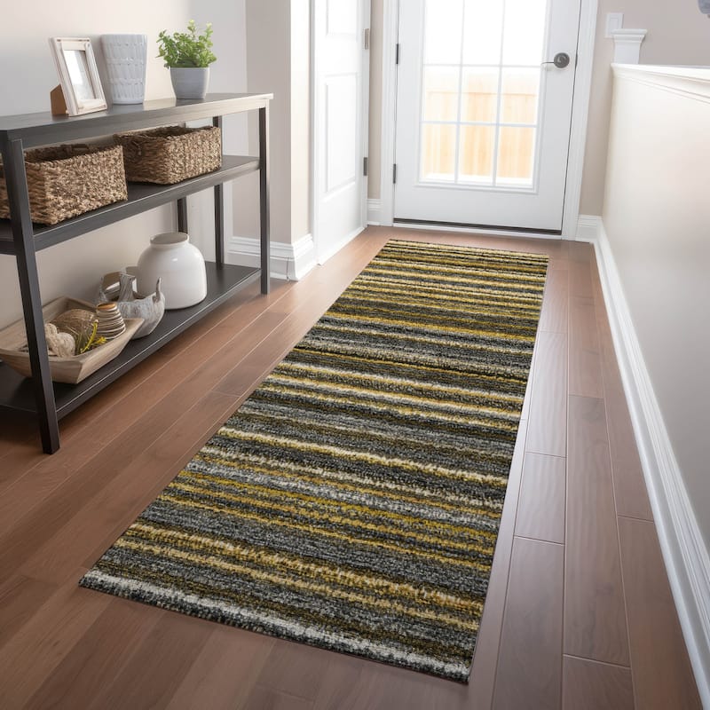 Machine Washable Indoor/ Outdoor Chantille Stripes Rug - Gold - 2'3" x 7'6"