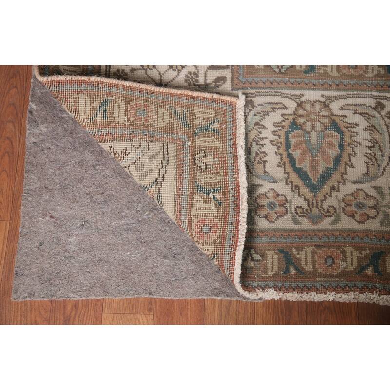 Distressed Geometric Tabriz Persian Antique Rug Handmade Wool Carpet - 9'8" x 13'5"
