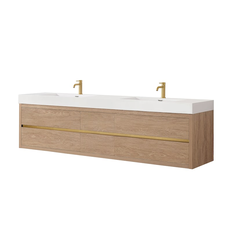 Palencia Double Floating Vanity with Composite Sink Top without Mirror - 84in. - North American Oak