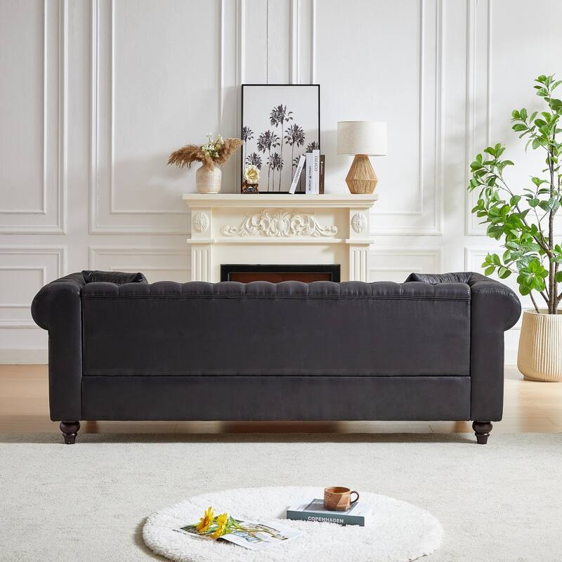 85.5" Tech Fabric Sofa with Rolled Arms and Button Tufted Design