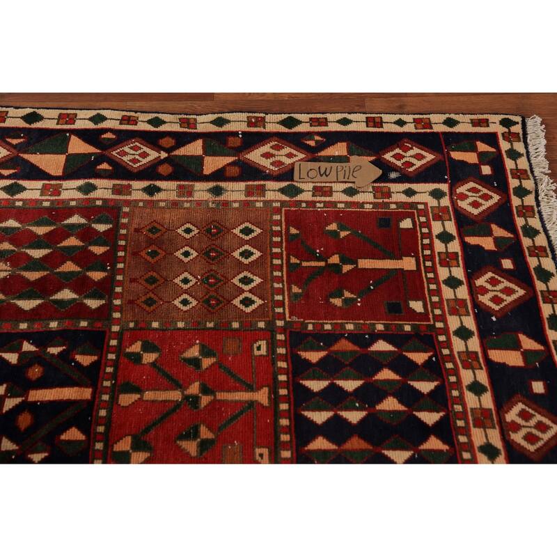 Red Geometric Bakhtiari Persian Vintage Rug Handmade Wool Carpet - 6'9" x 9'4"