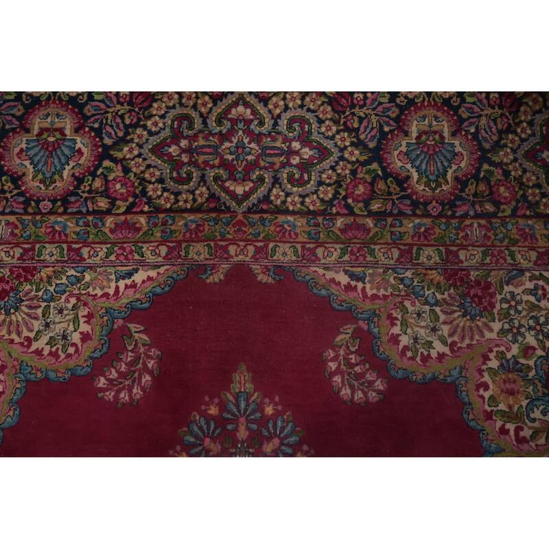 Hand Knotted Oriental 100% Wool Carpet Traditional Floral Pink Kerman Area Rug - 13' 10'' X 9' 9''