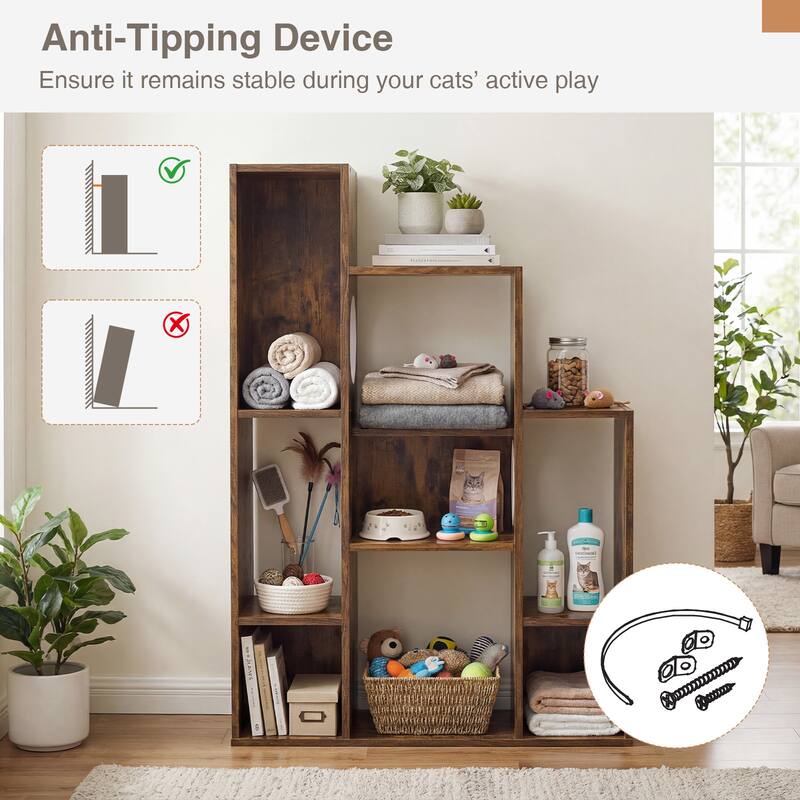 Gymax Modern Cat Bookshelf w/ 2 Round Holes Anti-Tipping Device for