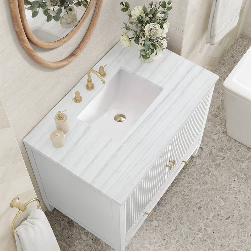 James Martin Vanities Myrrin 36" Vanity, Bright White - Arctic Fall