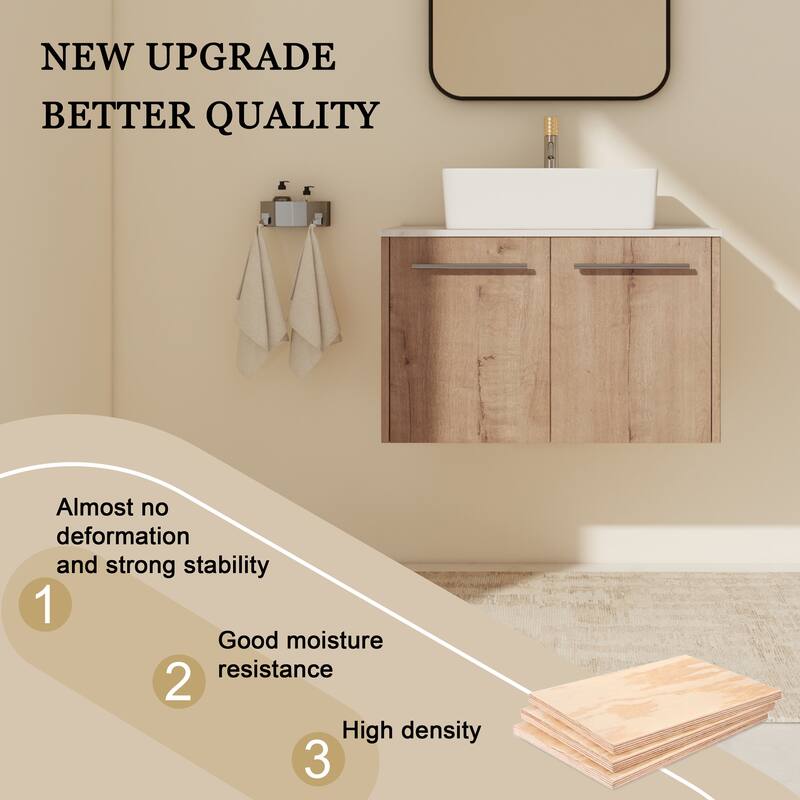 ARTCHIRLY 24"/30" Bathroom Vanity with Sink, Floating Bathroom Vanity with 2 Soft Close Doors