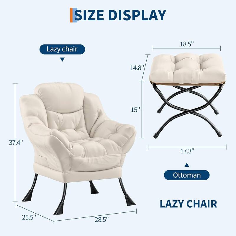 Lazy Chair and Ottoman, with Side Pocket and Arm