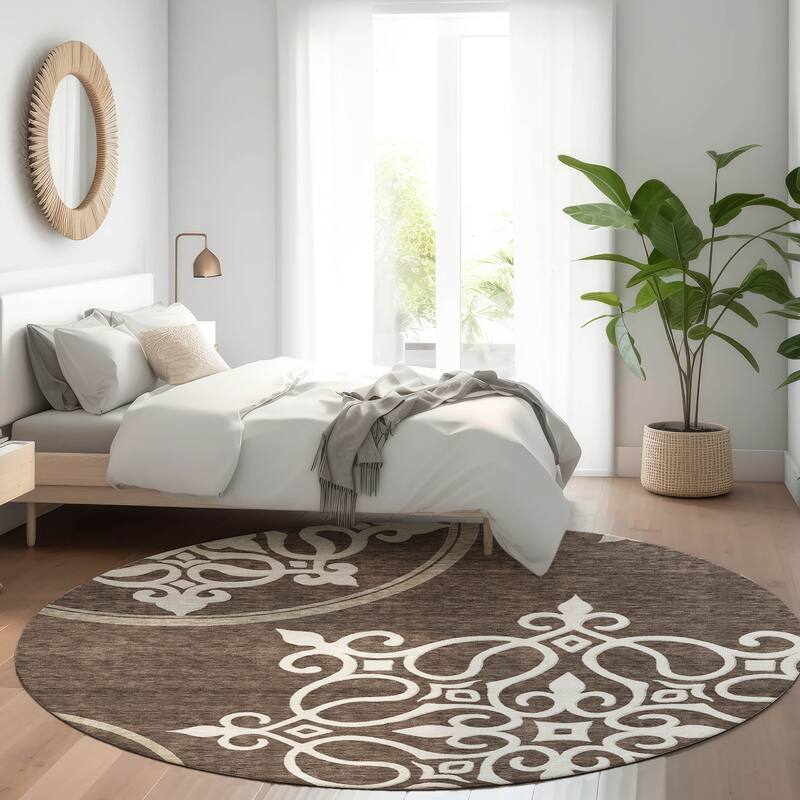 Premium Washable Super Soft Transitional Scroll Mayfield Rug - Chocolate - 8' x 8'
