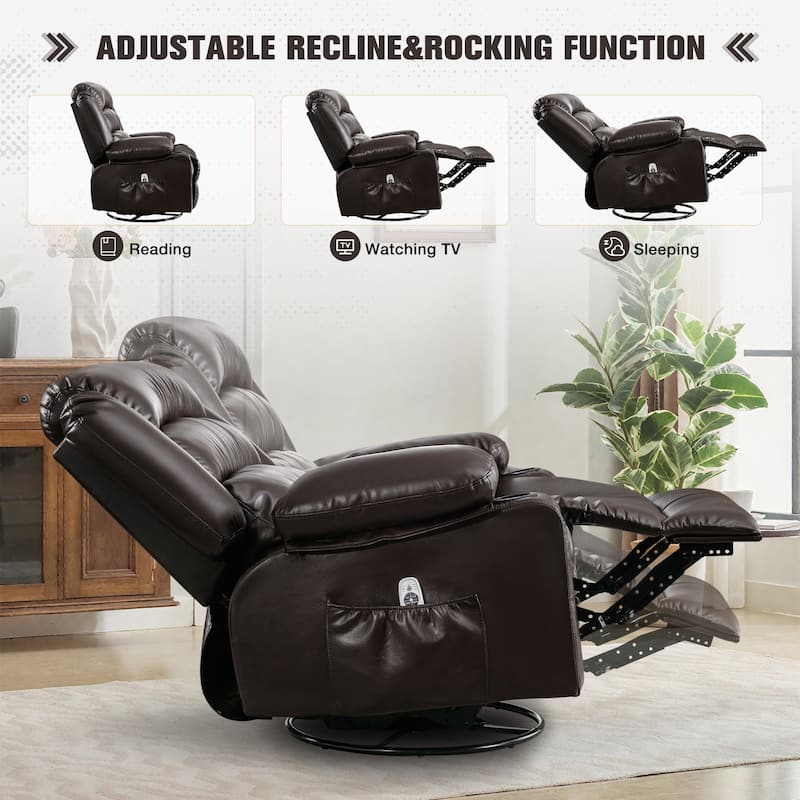 Swivel Recliner Chair with Massage & Heat, Single Sofa with Cup Holders & USB Charge Port, Ergonomic Lounge Sofa Chair