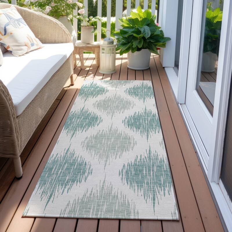 Machine Washable Indoor/ Outdoor Chantille Contemporary Geo Rug - Aqua - 2'3" x 7'6"