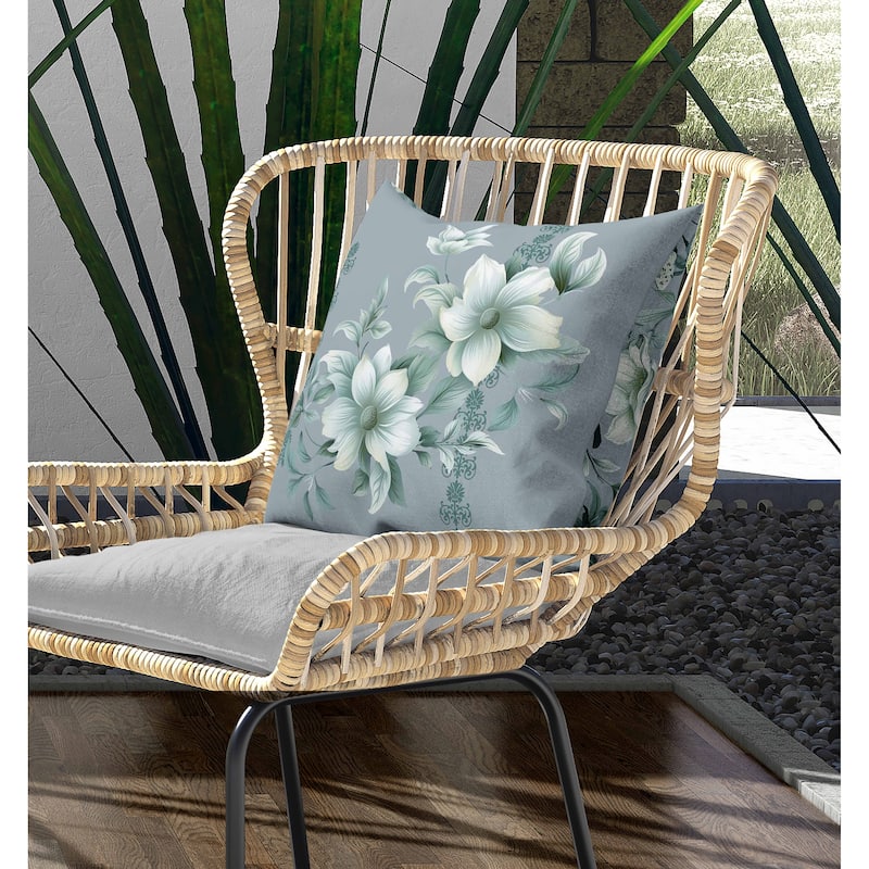 Petal Perfection Indoor/Outdoor Reversible Throw Pillow Mint and Green