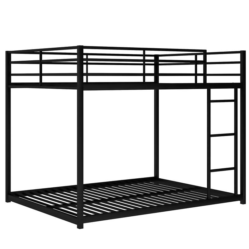 Full over Full Metal Bunk Bed with Ladder, Low Profile Design, Black