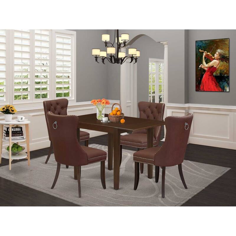 5-Piece Mahogany Finish Solid Wood Top - Rectangular Dining Room Set - Seats 4