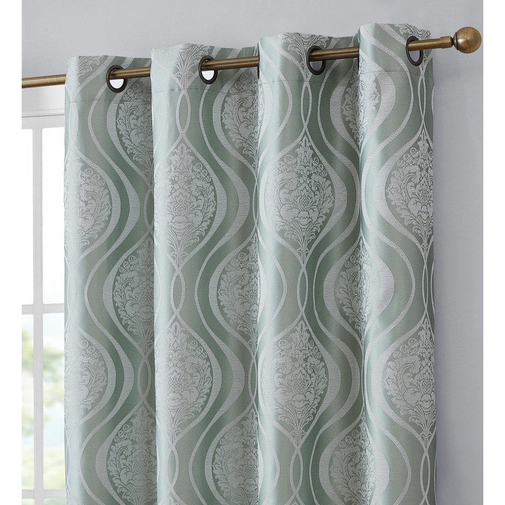 HLC.me Montero Damask 100% Full Complete Blackout Heavy Insulated Energy Savings Grommet Curtain Panels, 2 Panels