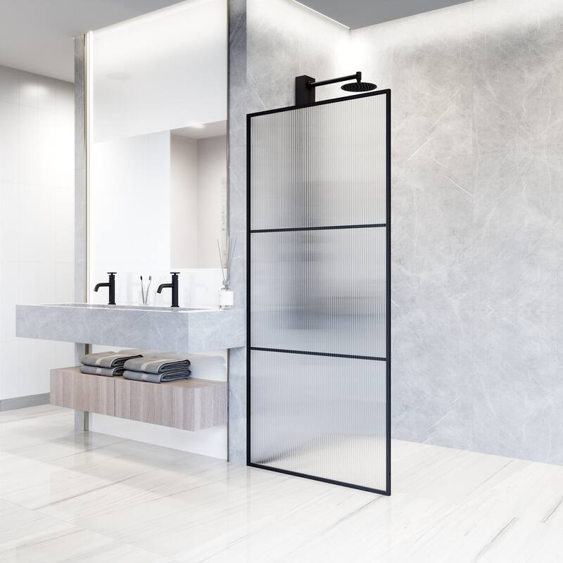 VIGO Divide 34" W x 74" H Framed Fixed Shower Screen in Matte Black