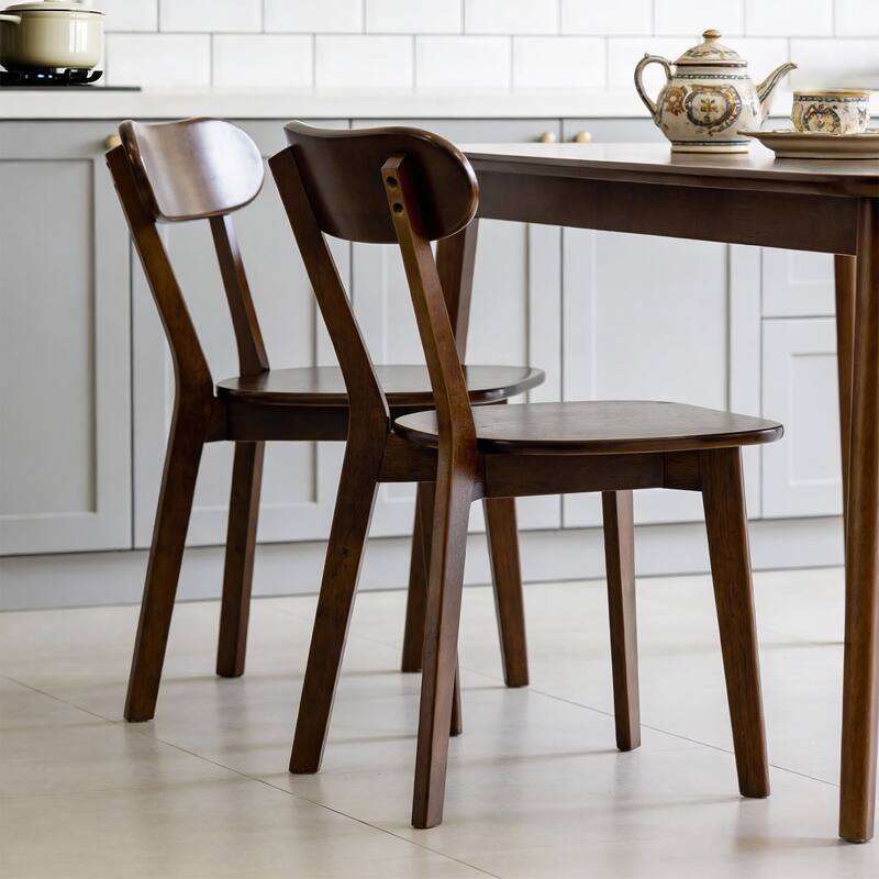 100% Solid Wood Dining Chairs Set of 2, Mid Century Modern Dining Chairs with Curved Backrest, for Dining Room