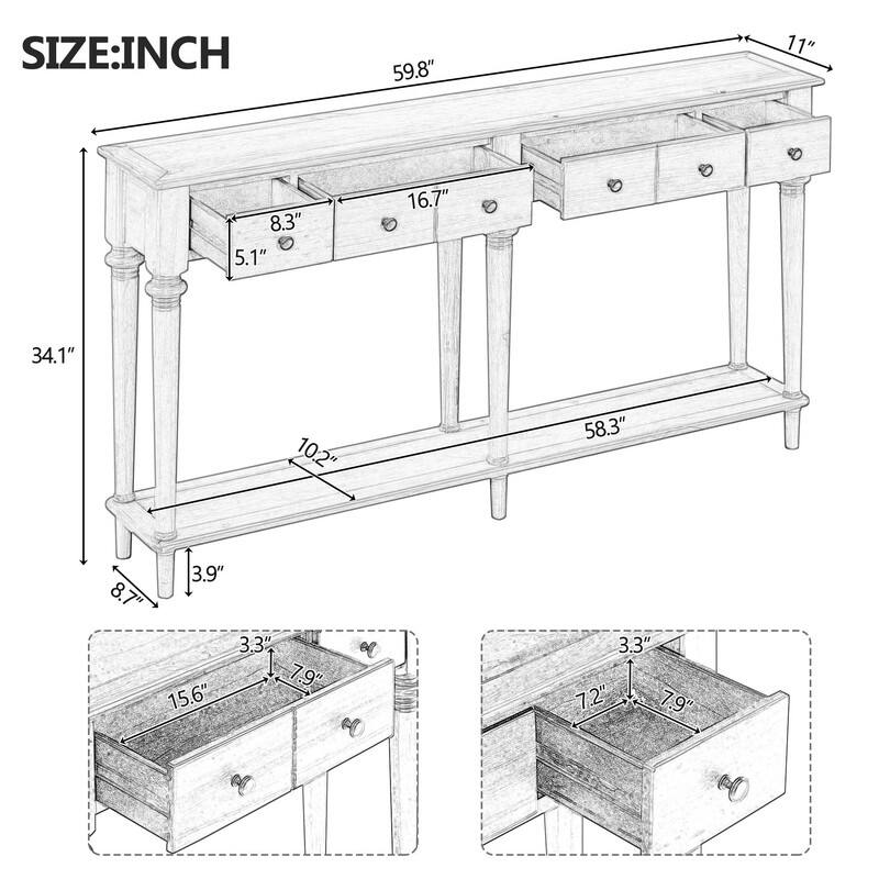 Infinitia 60" Console Table with 4 Drawers and Open Shelf