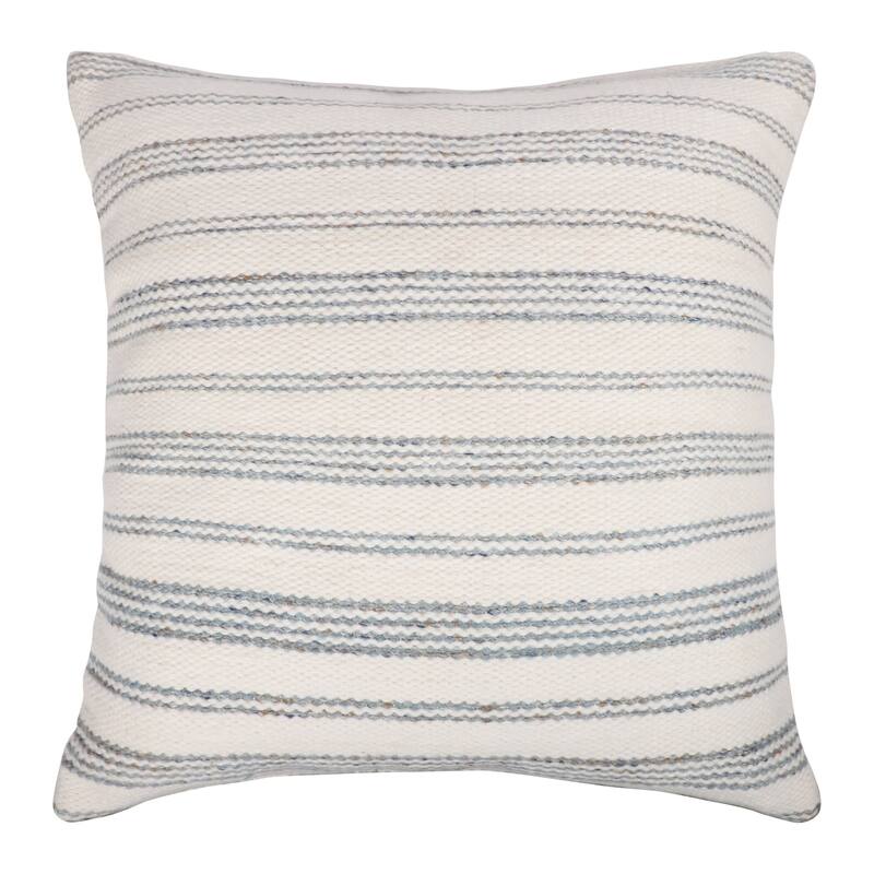 Handwoven Reversible Striped Outdoor Throw Pillow Cover - 20" - Cream and Light Blue