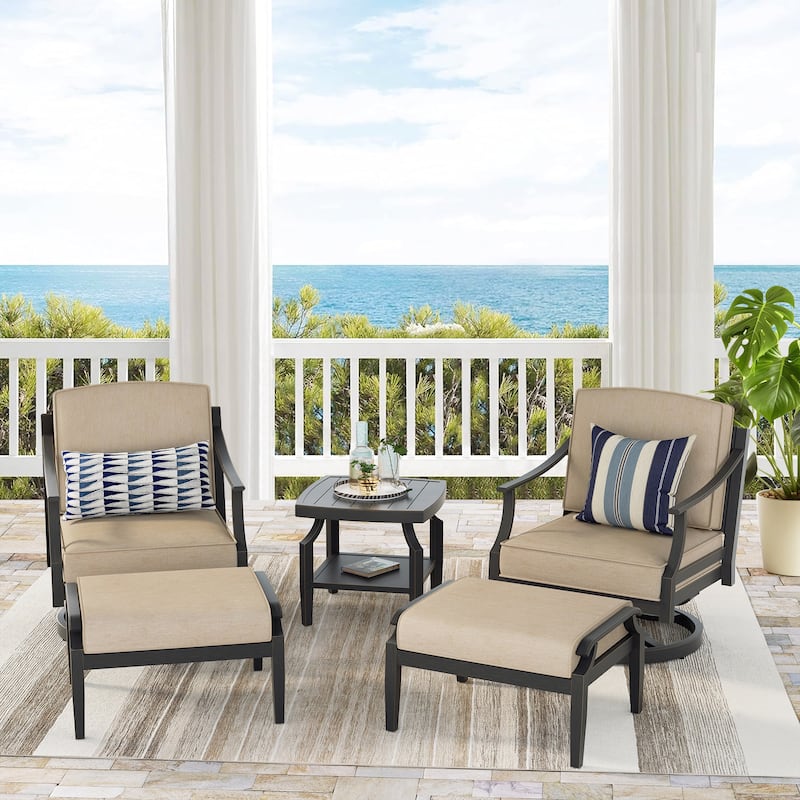 Arriona Swivel Patio Converstion Chair with Sunbrella Cushions - 5-Piece Ottoman