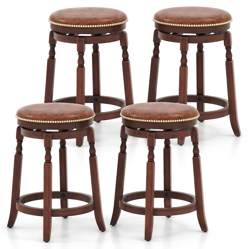 Gymax Counter Height Bar Stool Set of 4 24Inch Swivel Stool Solid Wood - Counter Height - Brown - Set of 4
