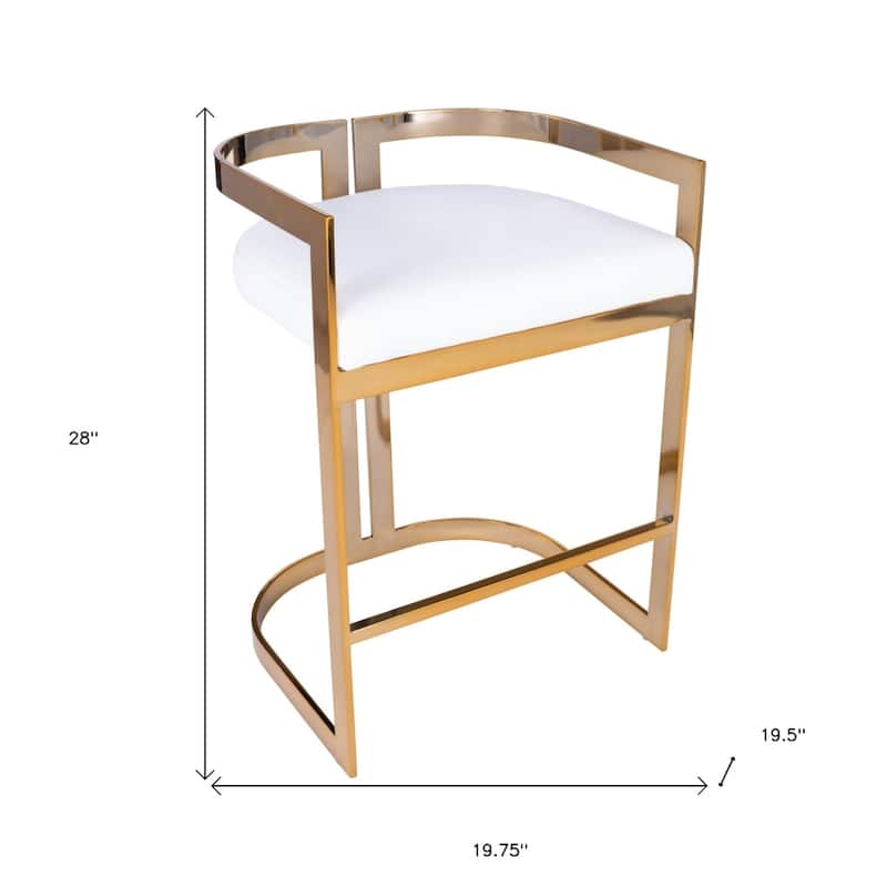 Gold Iron Counter Height Bar Stool with Arms and Faux Leather Seat - 19.5” x 19.75” x 28” (D x W x H)