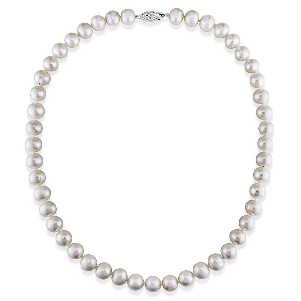 18 or 24 Inch 7.5-8 MM Cultured FW Pearl Single Strand Necklace with Sterling Silver FE Clasp by Miadora