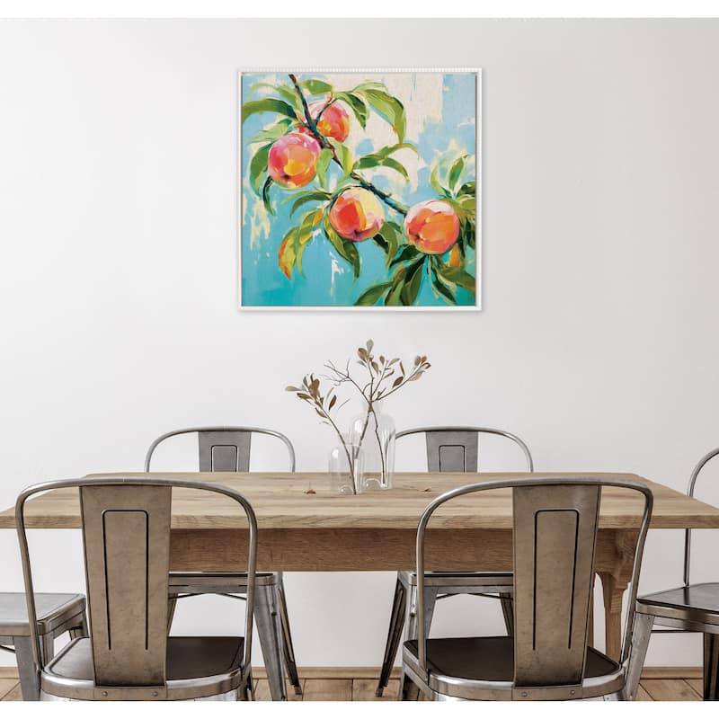 Kate and Laurel Sylvie Beaded Peach Tree Framed Canvas by The Creative Bunch Studio