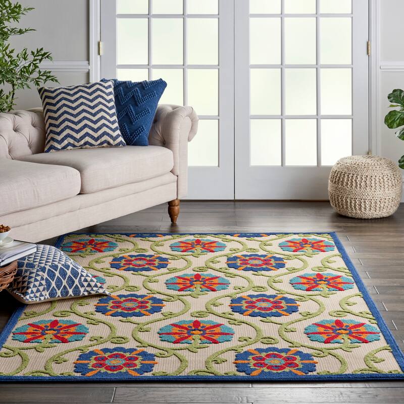 Lanikai Floral Indoor/ Outdoor Area Rug by Havenside Home - 6' x 9' - Blue/Multi
