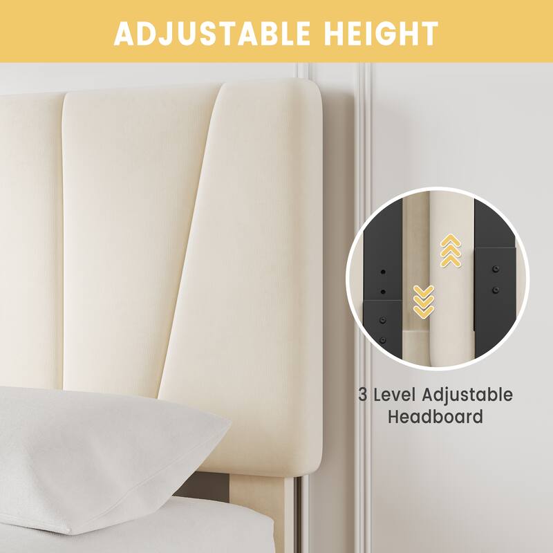 Twin Size Bed Frame with Adjustable Headboard and 2 Storage Drawers