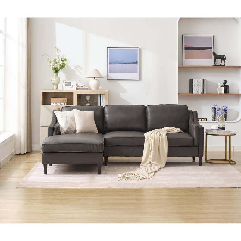 94.5" Genuine Leather L-Shaped Sectional Sofa with Left Chaise & Modern Design - Espresso