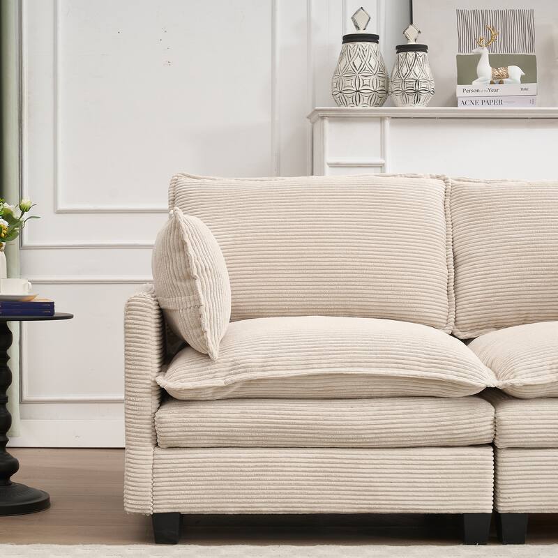 Oversized Modular Deep Seat Couch with Chaise, U-shaped Sectional Sofa with 2 Ottomans, 2 Lumbar Pillows and Double Cushions