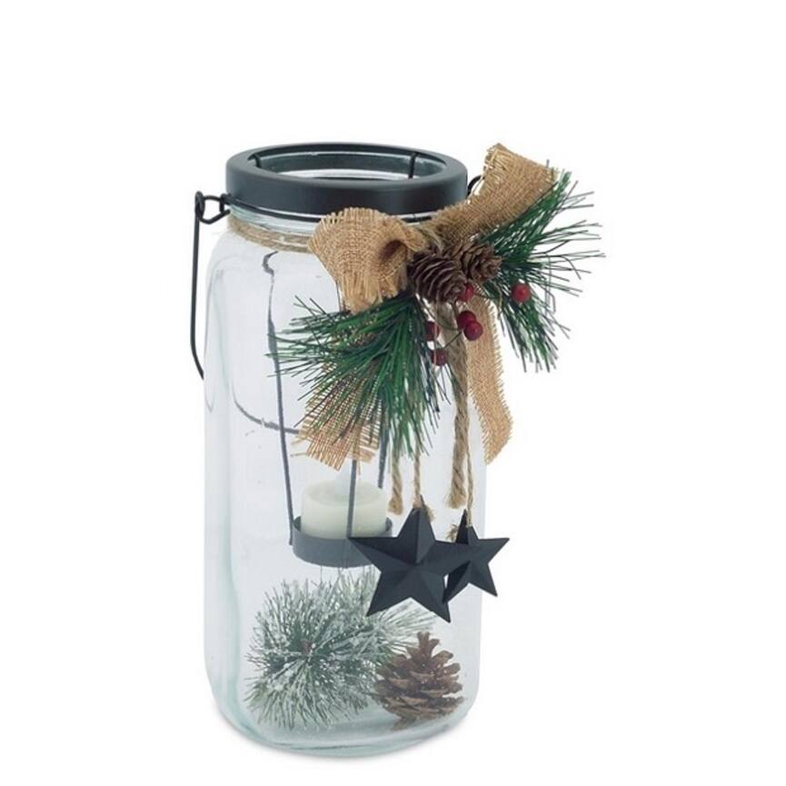 Shop 9 75 Country Cabin Glass Jar With Dangling Star Accent Christmas Tea Light Candle Holder Overstock 16554265