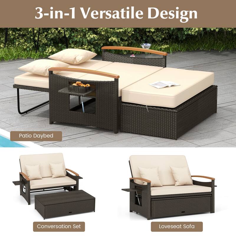Costway Patio Rattan Daybed Set with Cushioned Loveseat & Storage - See Details