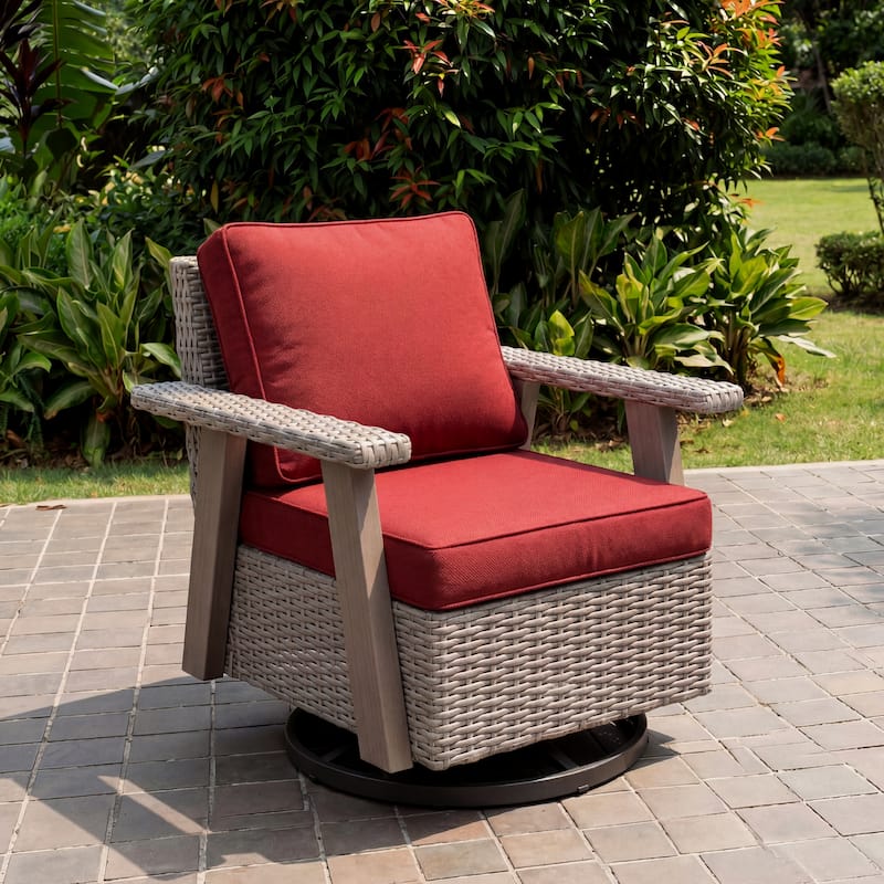 Cozywor Wicker Patio Outdoor Rocking Chair Swivel Lounge Chair