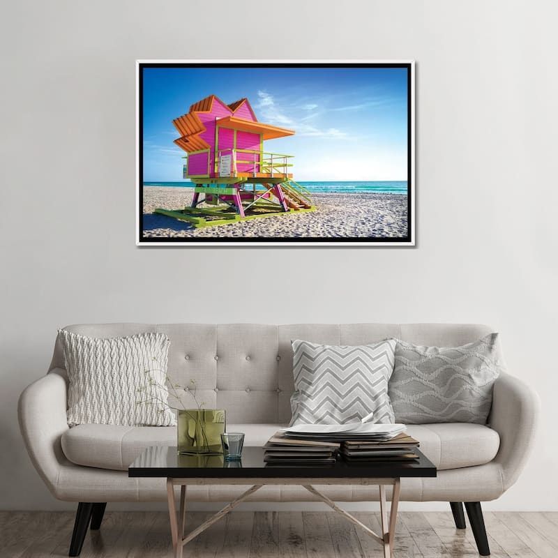 iCanvas "Pink Morning, Miami Beach Florida" by Susanne Kremer Framed Canvas Print