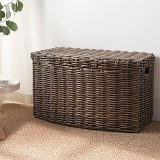 Joseph Rectangular Curve Resin Woven Wicker Trunk with Handles - 24" x 14" x 15" - Chocolate Brown